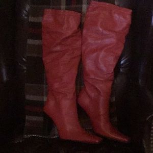 Red Leather Italian boots, knee high